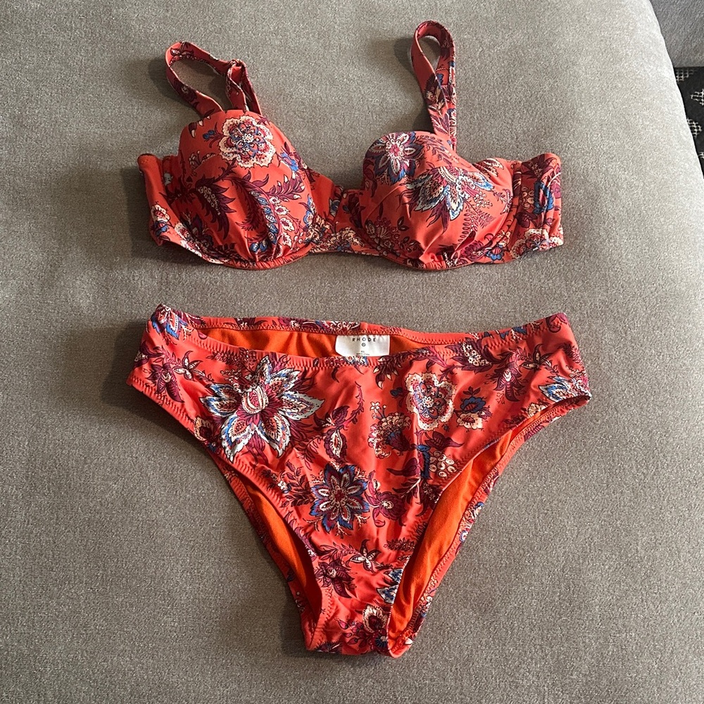 RHODE Orange-Red Floral Underwire Bikini Set